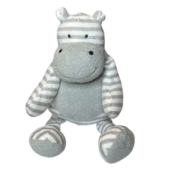 Giggle Baby Hippo Plush Gray White Striped Soft Cuddly Weighted Pellets 15" - Picture 1 of 12